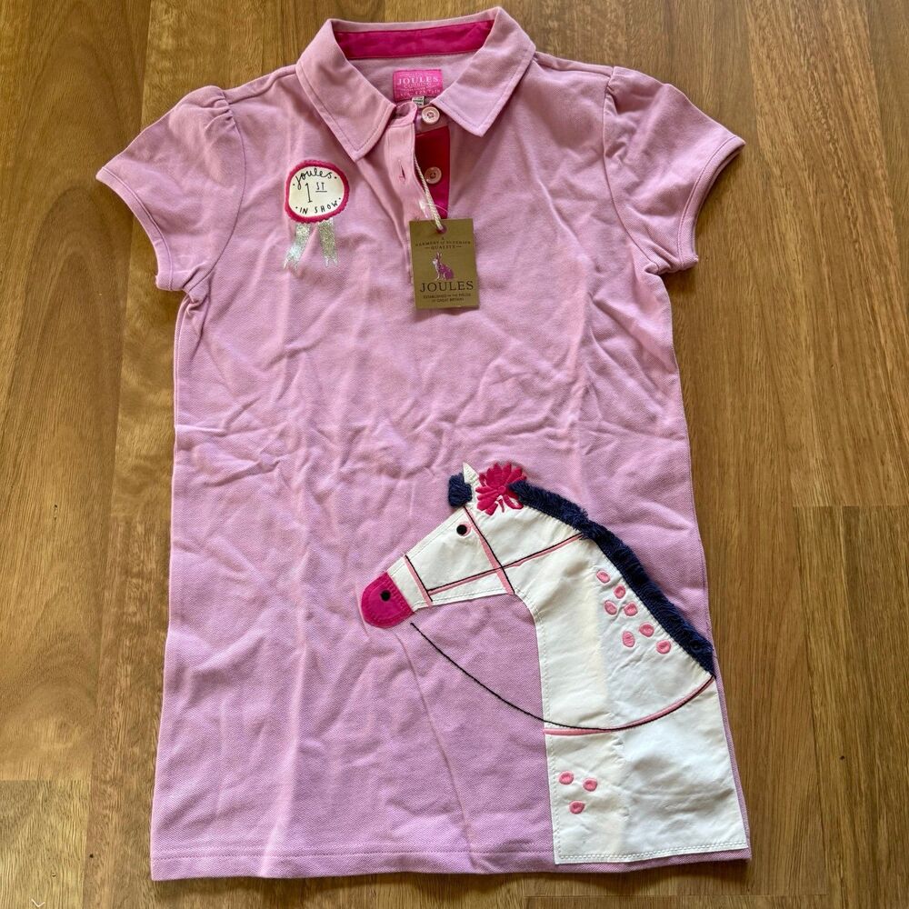 JOULES NWT horse girls pink polo dress